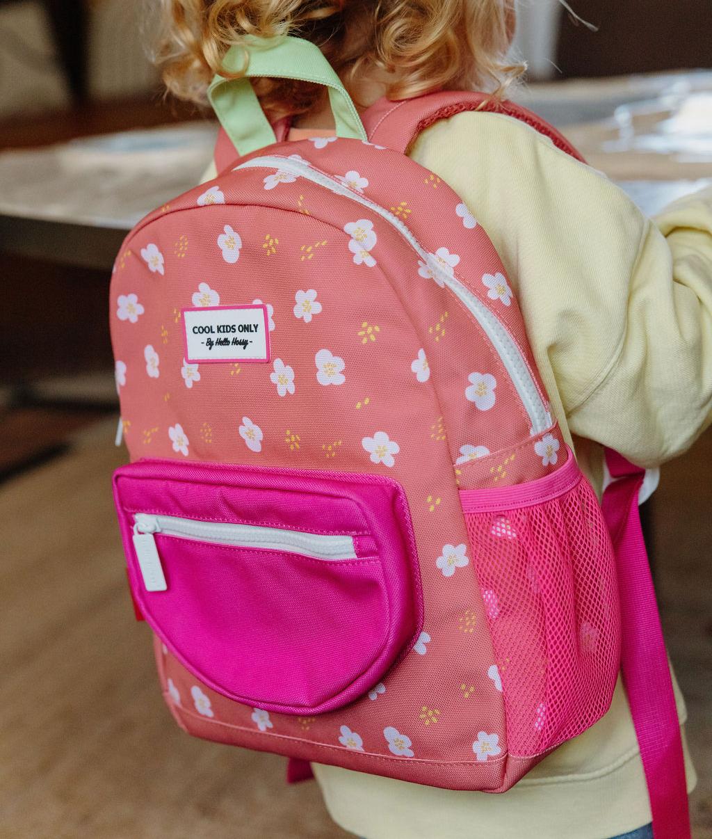 Zaino per bambini corallo stampa a fiori con tasca rosa Hello Hossy