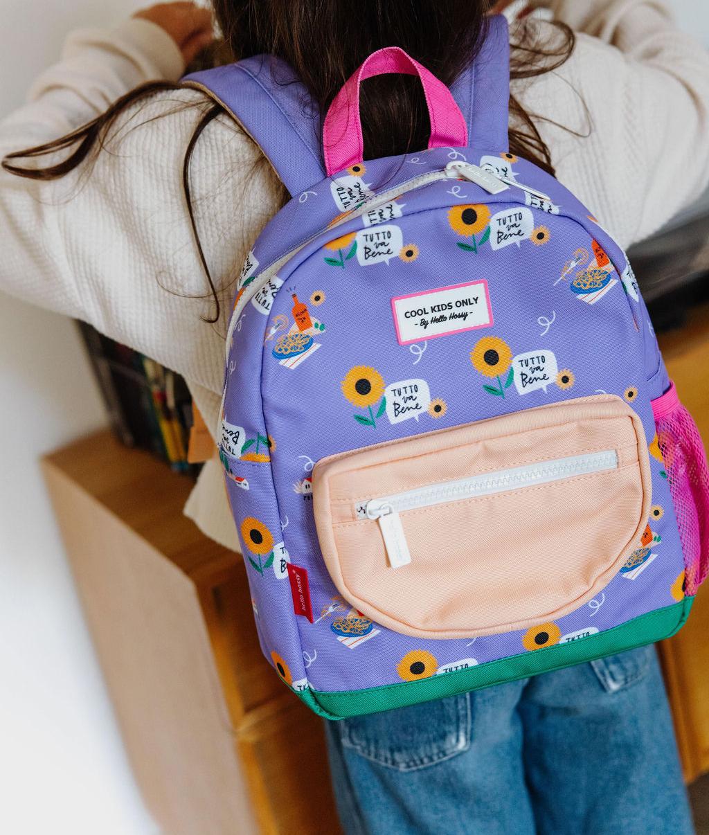 Zaino bambino viola stampato fiori tasca Beige Hello Hossy
