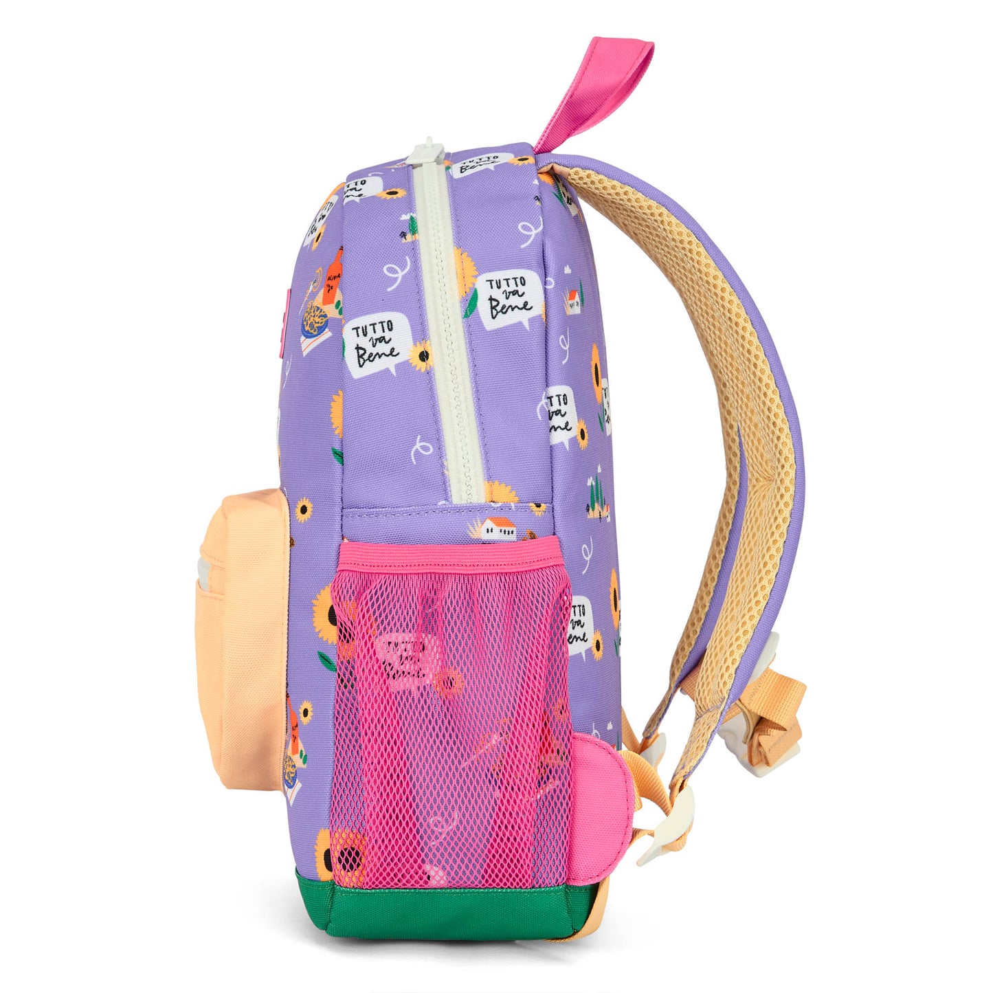 Zaino bambino viola stampato fiori viola dettaglio rosa Hello Hossy