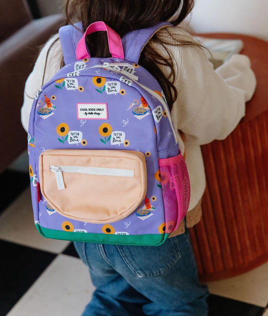 Zaino bambino viola stampato fiori tasca Beige Hello Hossy