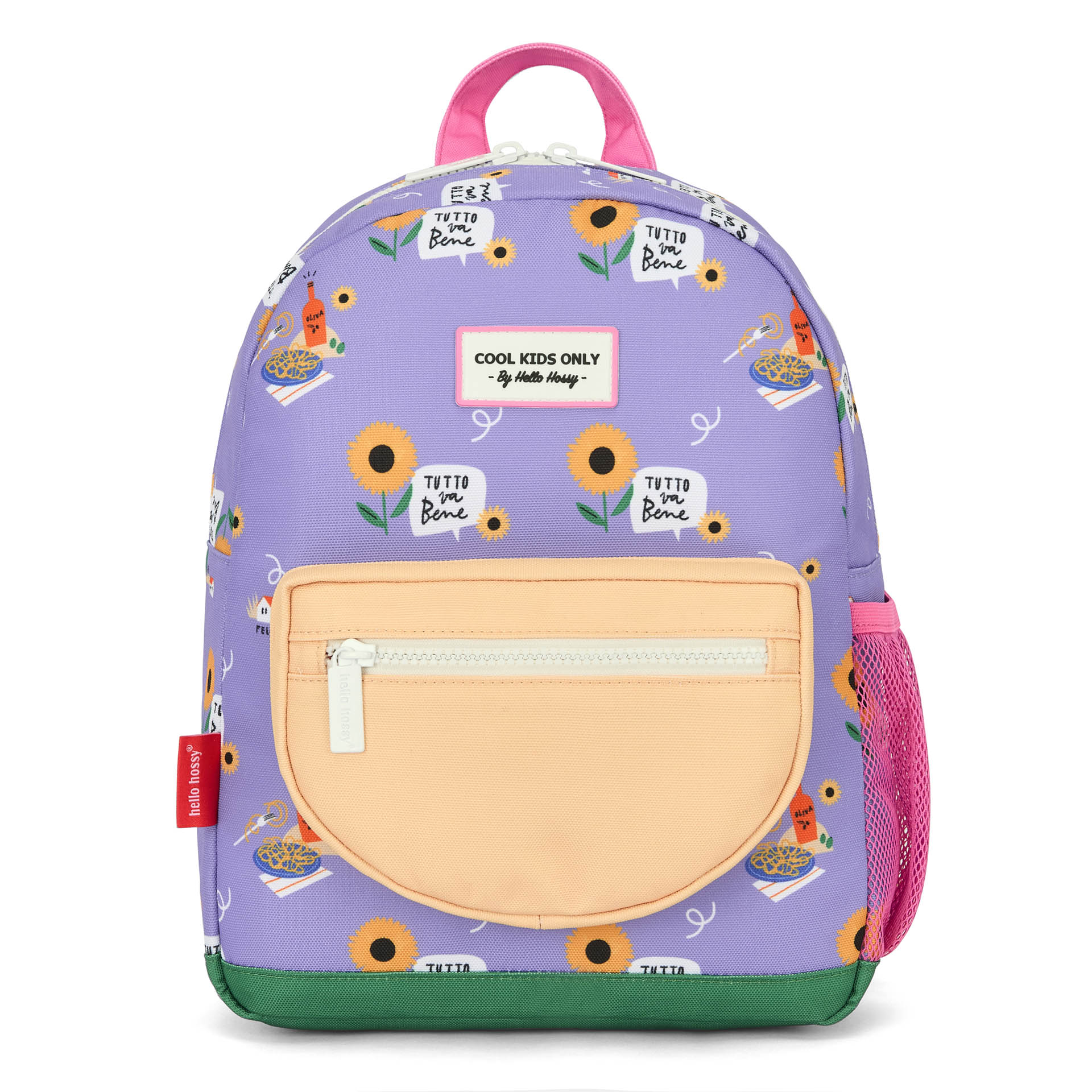 Zaino bambino viola stampato fiori giallo tasca Beige Hello Hossy