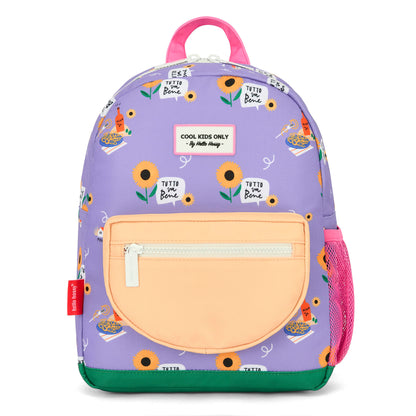 Zaino bambino viola stampato fiori giallo tasca Beige Hello Hossy