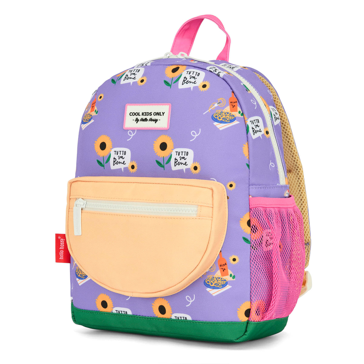 Zaino bambino viola stampato fiori tasca Beige Hello Hossy