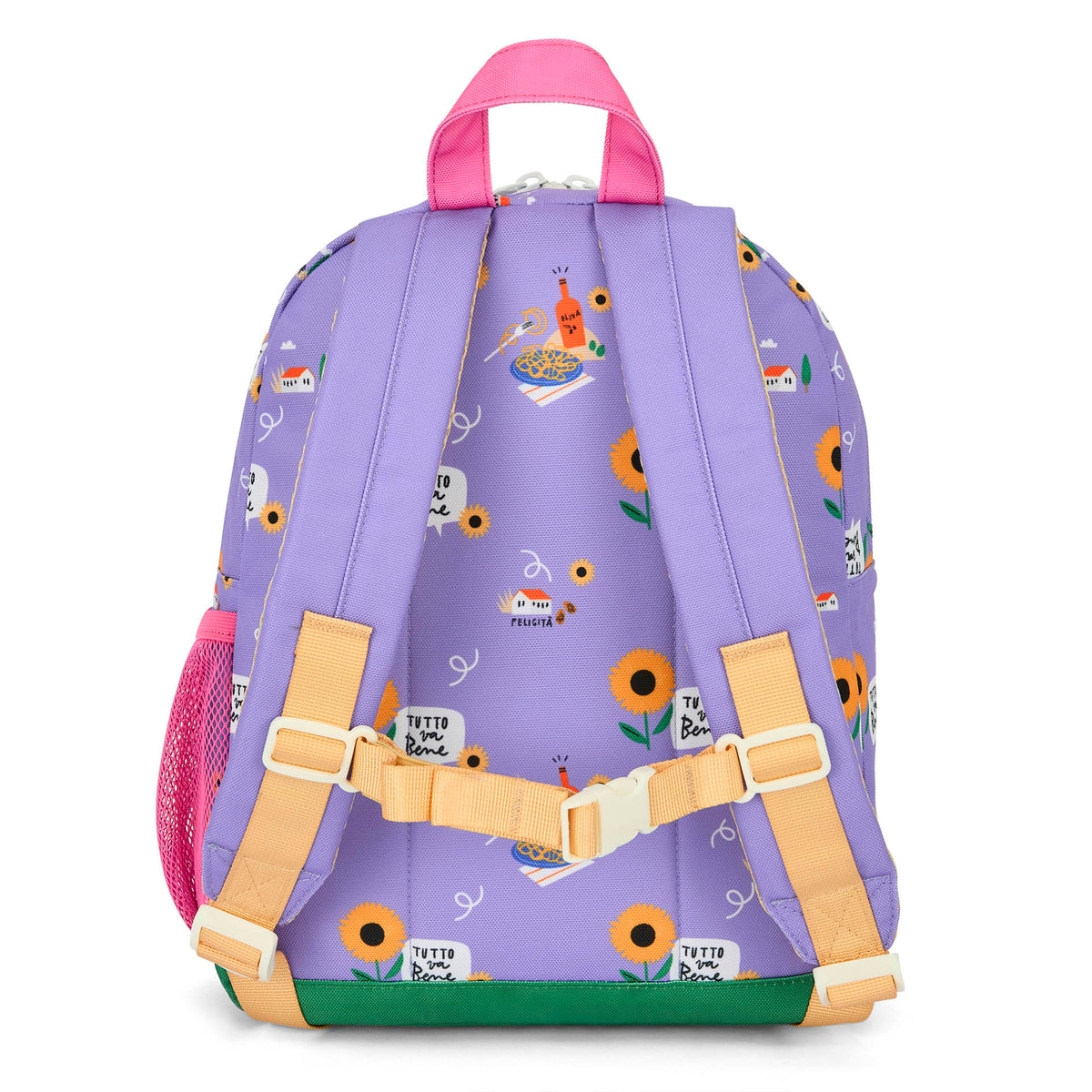 Zaino bambino viola stampato fiori spalline imbottite Hello Hossy