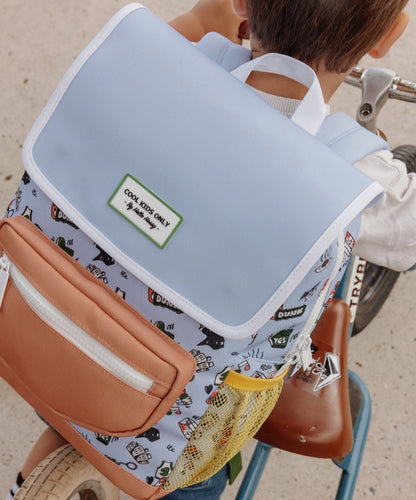 Zaino bambino blu motivo Sport tasca cammello rete gialla Hello Hossy