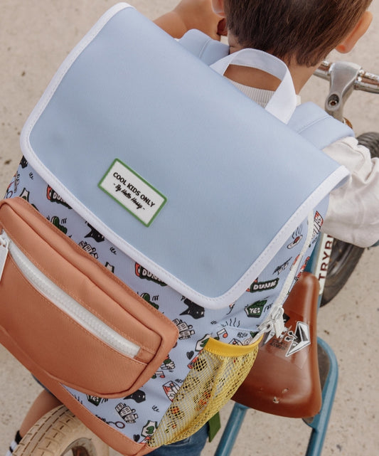 Zaino bambino blu motivo Sport tasca cammello rete gialla Hello Hossy