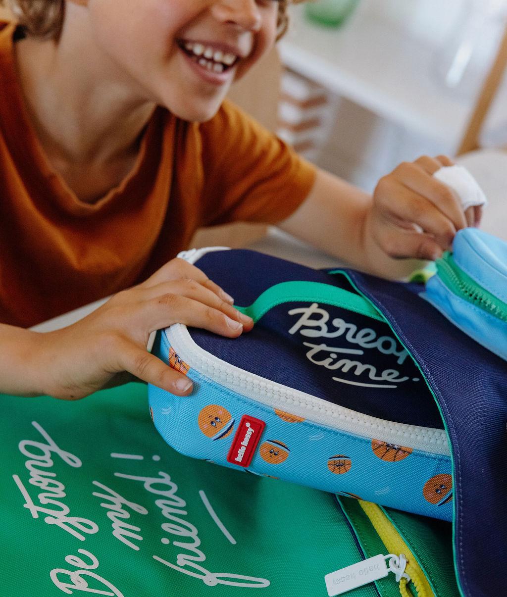 Borsa merenda bambino blu arancione con motivo palloni Hello Hossy