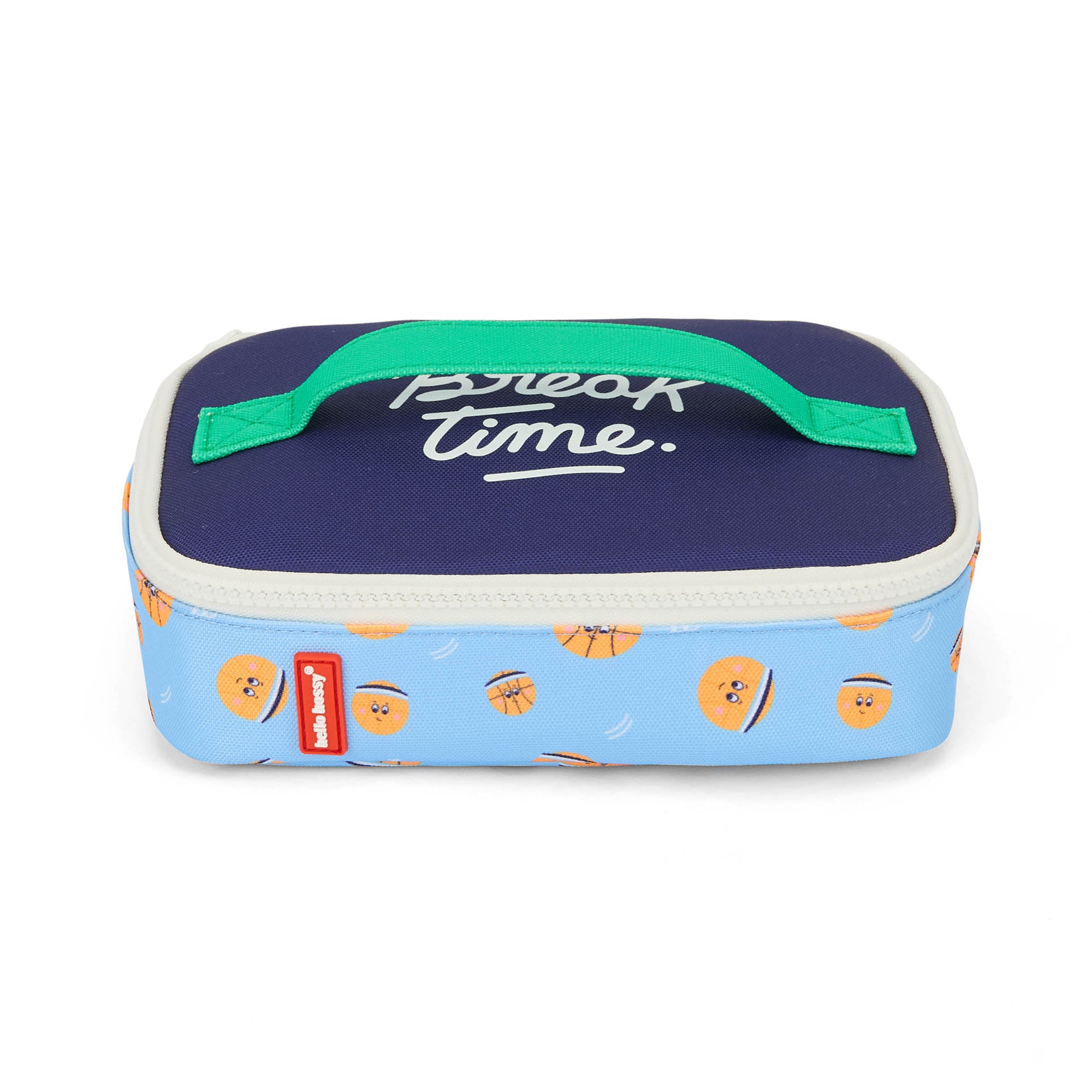 Borsa merenda bambino blu chiaro motivo basket manico verde Hello Hossy