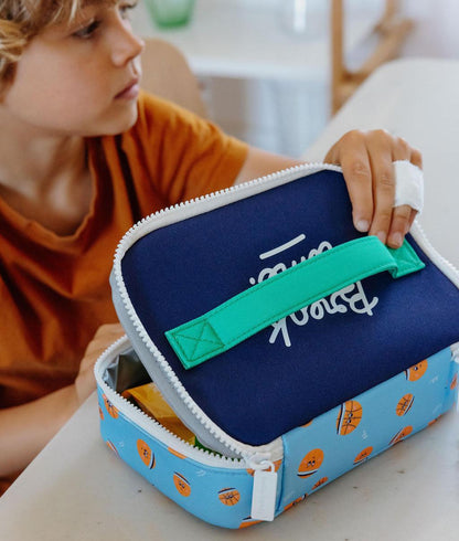 Borsa merenda bambino blu arancione con motivo palloni Hello Hossy
