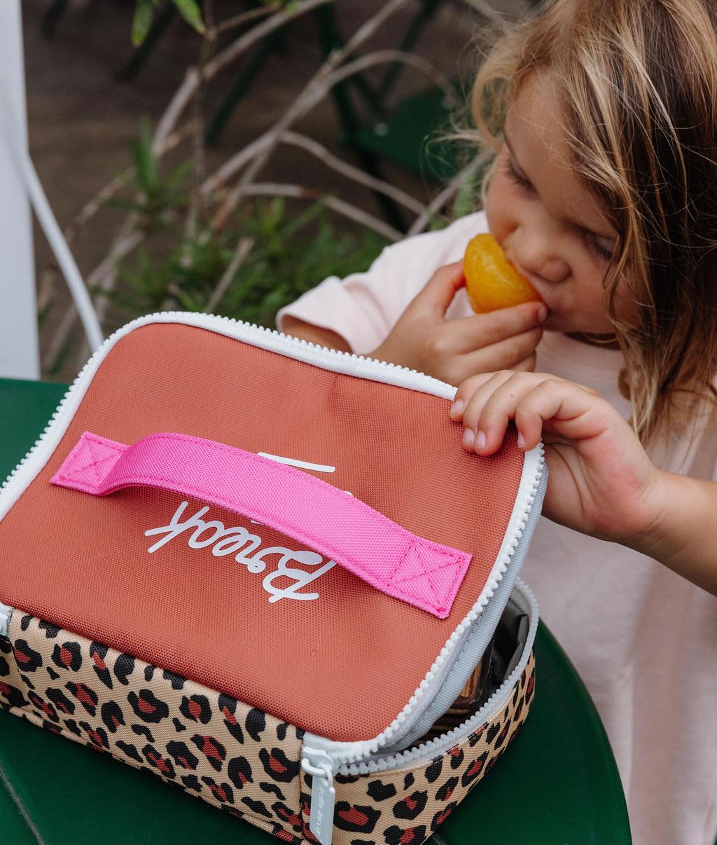 Borsa merenda bambino crema motivo leopard manico rosa Hello Hossy