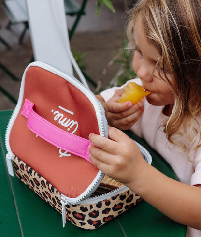 Borsa pranzo bambino stampa leopard manico rosa Hello Hossy
