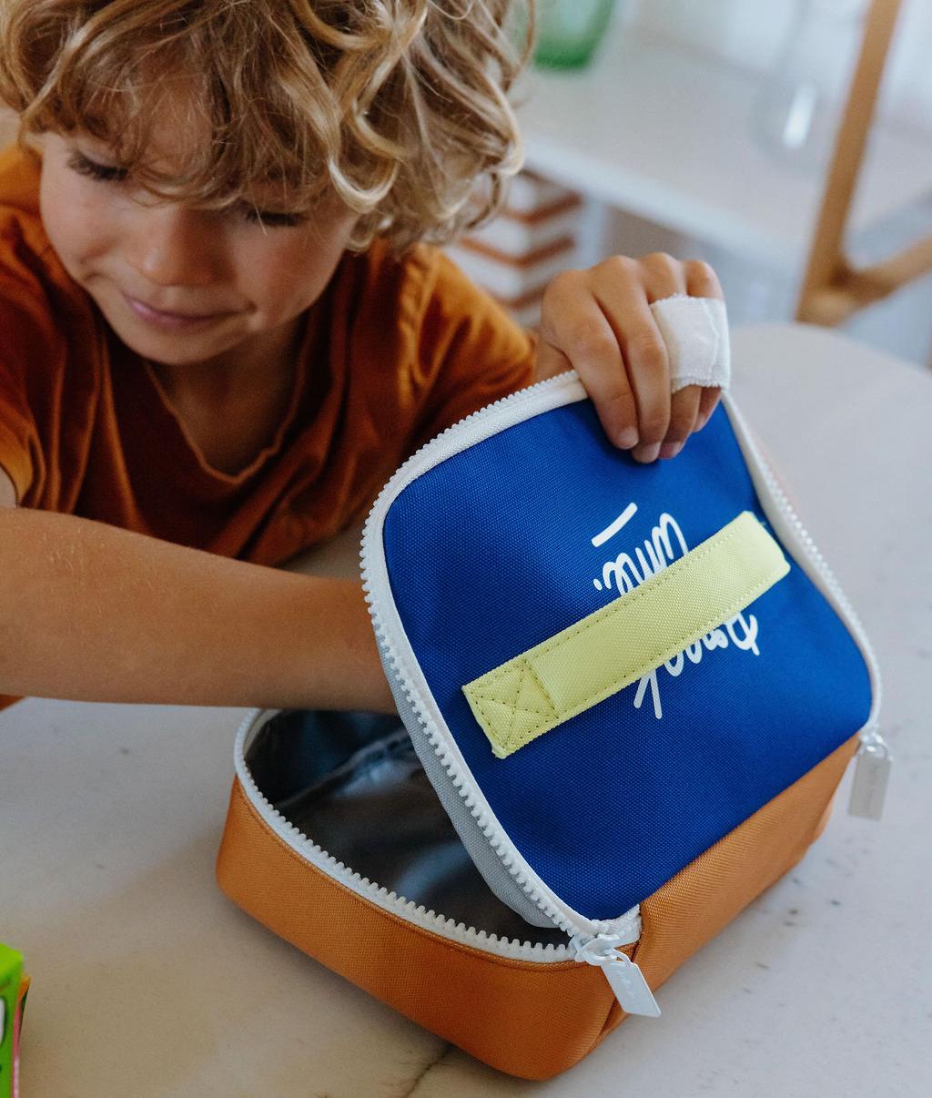Borsa pranzo bambino blu manico giallo chiusura a zip Hello Hossy