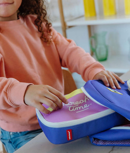 Borsa merenda bambino viola dettaglio bianco chiusura a zip Hello Hossy