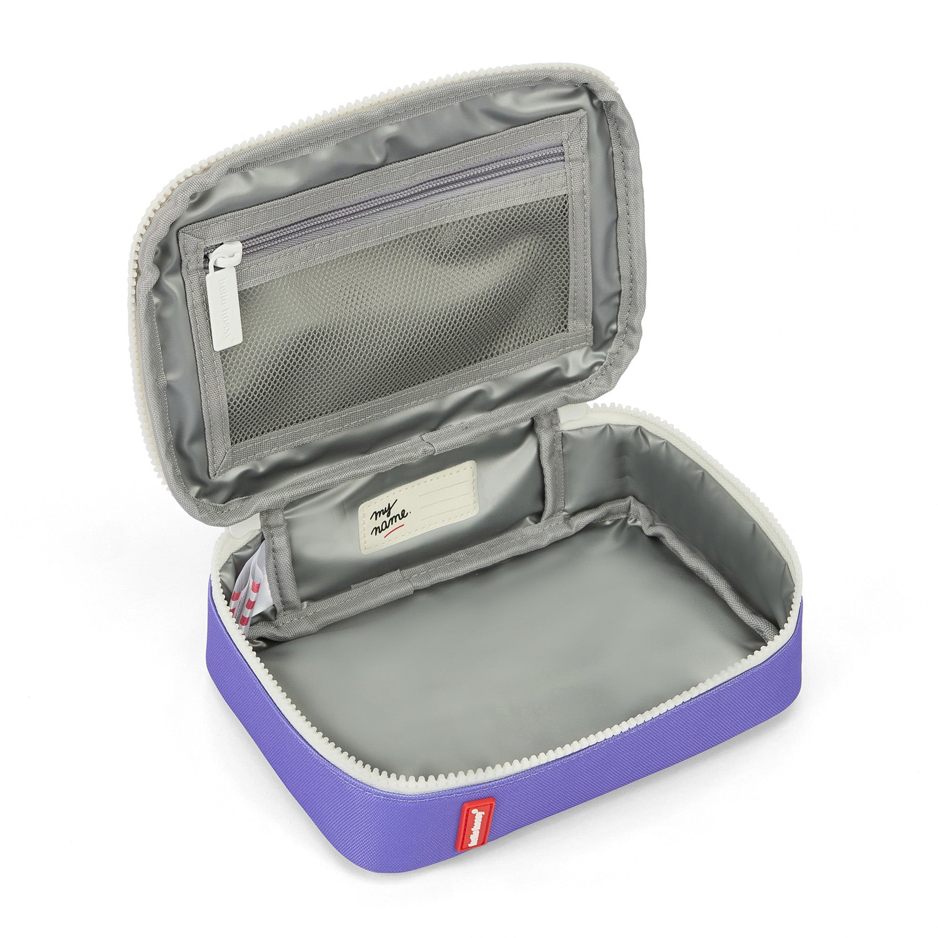 Borsa merenda per bambino viola, interno grigio, scomparto con zip Hello Hossy