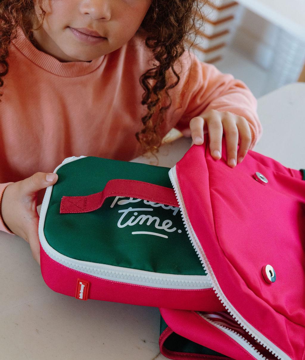 Borsa merenda bambino framboise verde scritta Hello Hossy