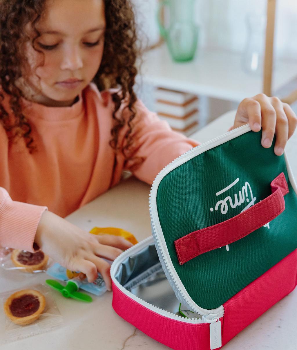Borsa merenda bambino framboise verde stampato dettaglio cerniera Hello Hossy