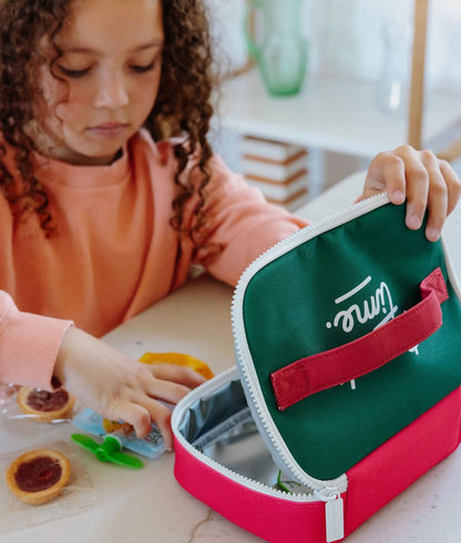 Borsa merenda bambino framboise verde stampato dettaglio cerniera Hello Hossy
