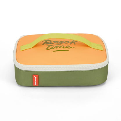 Borsa merenda bambino verde arancione manico scritta Break Time Hello Hossy