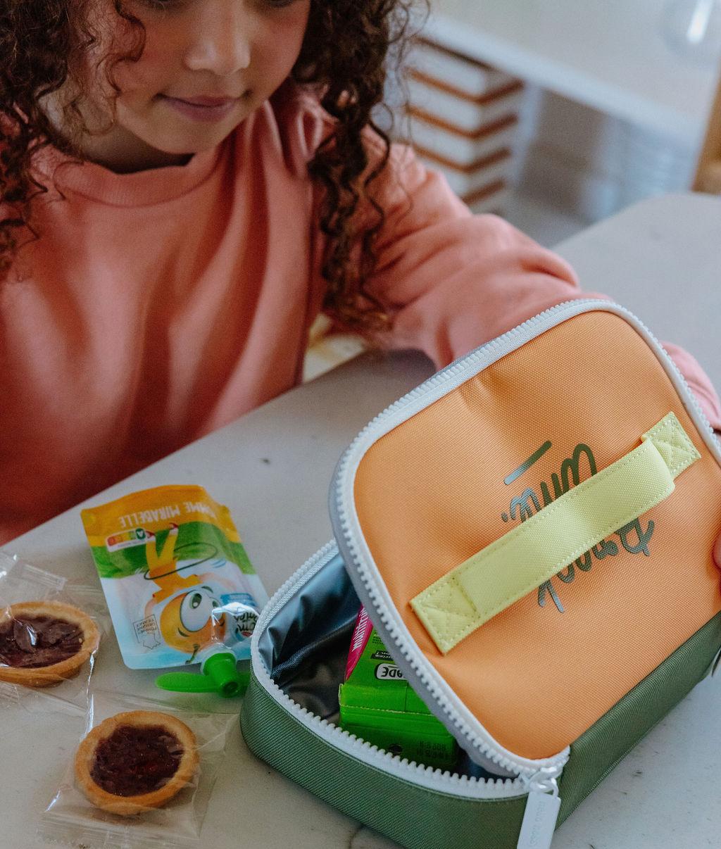 Borsa merenda bambino verde e arancione chiusura con zip Hello Hossy