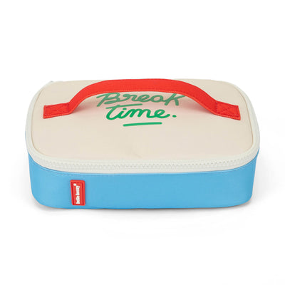 Borsa merenda per bambini blu, dettaglio rosso, scritta verde Hello Hossy