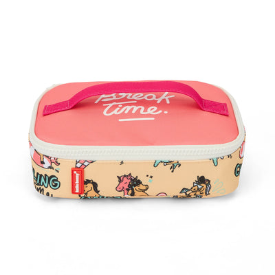 Borsa merenda bambino gialla e rosa con motivo unicorno, scritta break time Hello Hossy