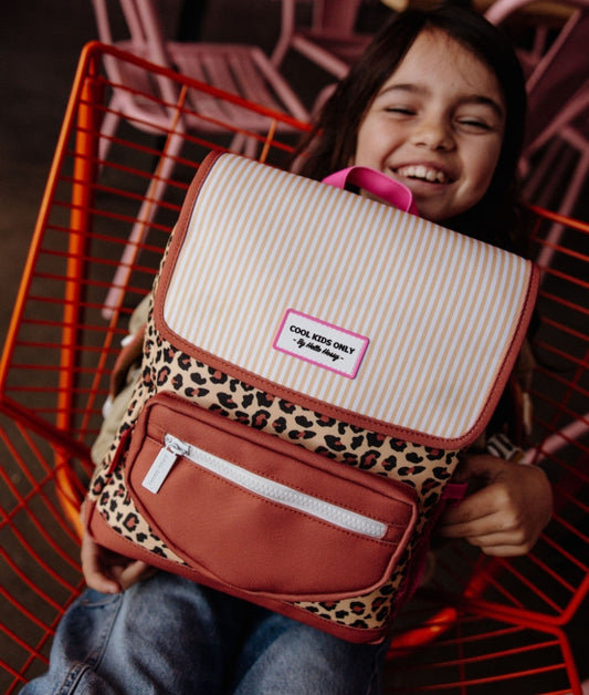 Zaino bambino Beige stampato leopard tasca frontale Hello Hossy