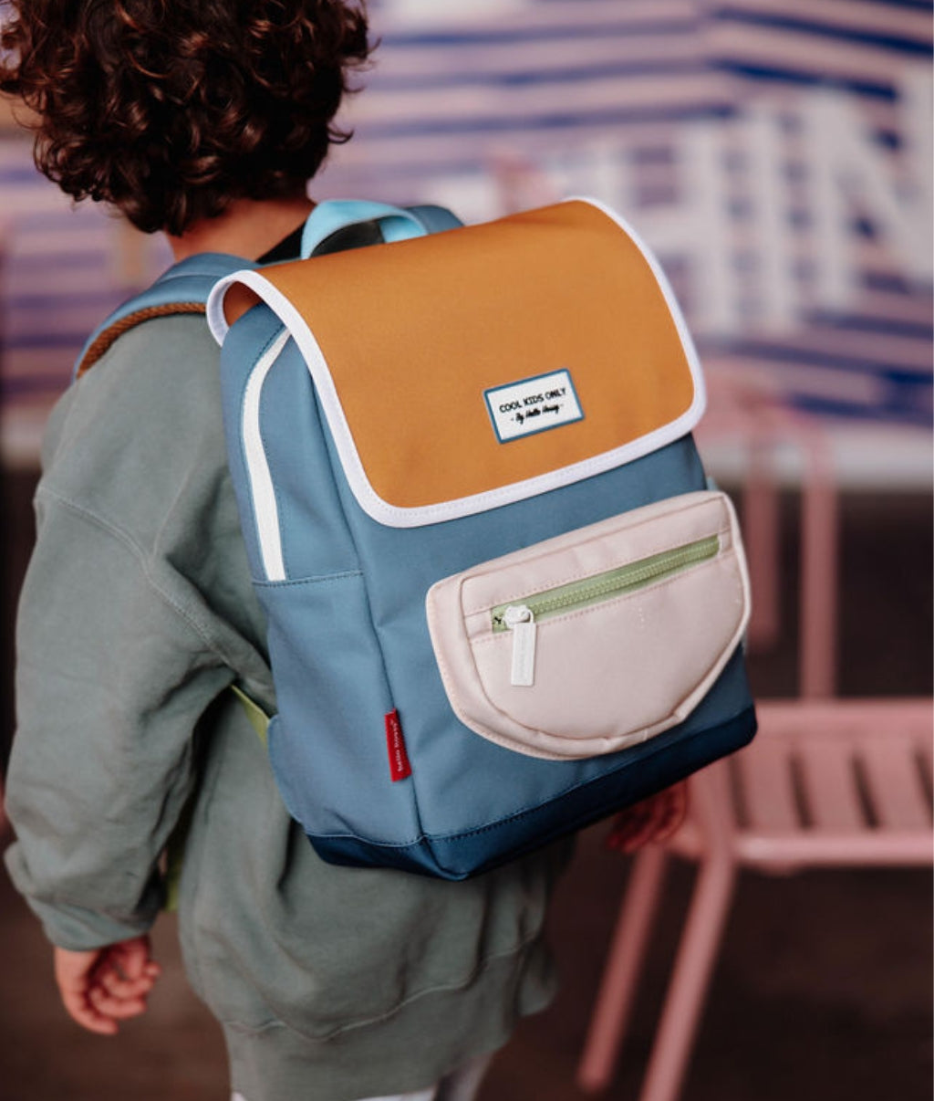 Zaino da bambino blu Bicolore con tasca frontale Beige Hello Hossy