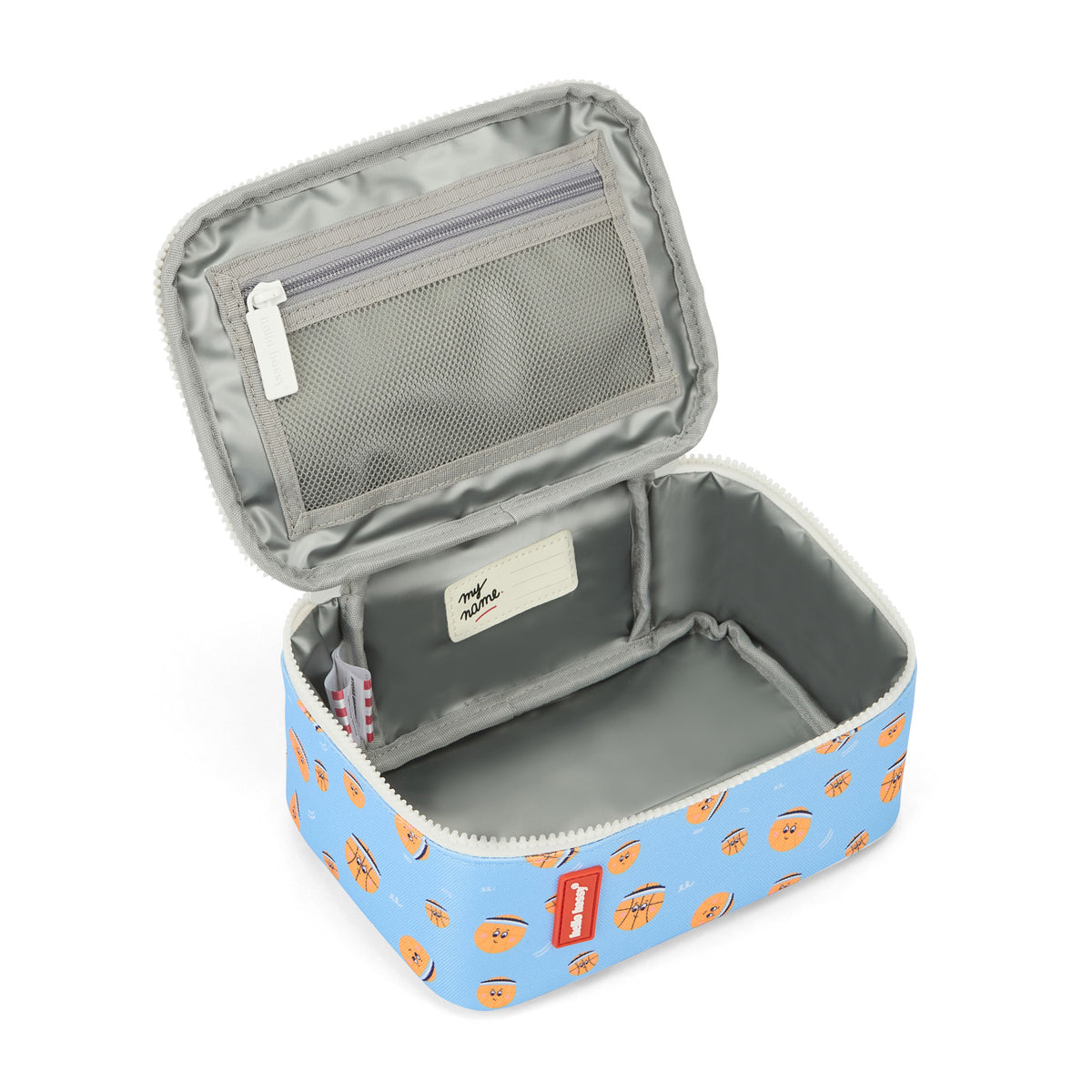 Borsa pranzo bambino blu, stampata basketball, interno isotermico, Hello Hossy