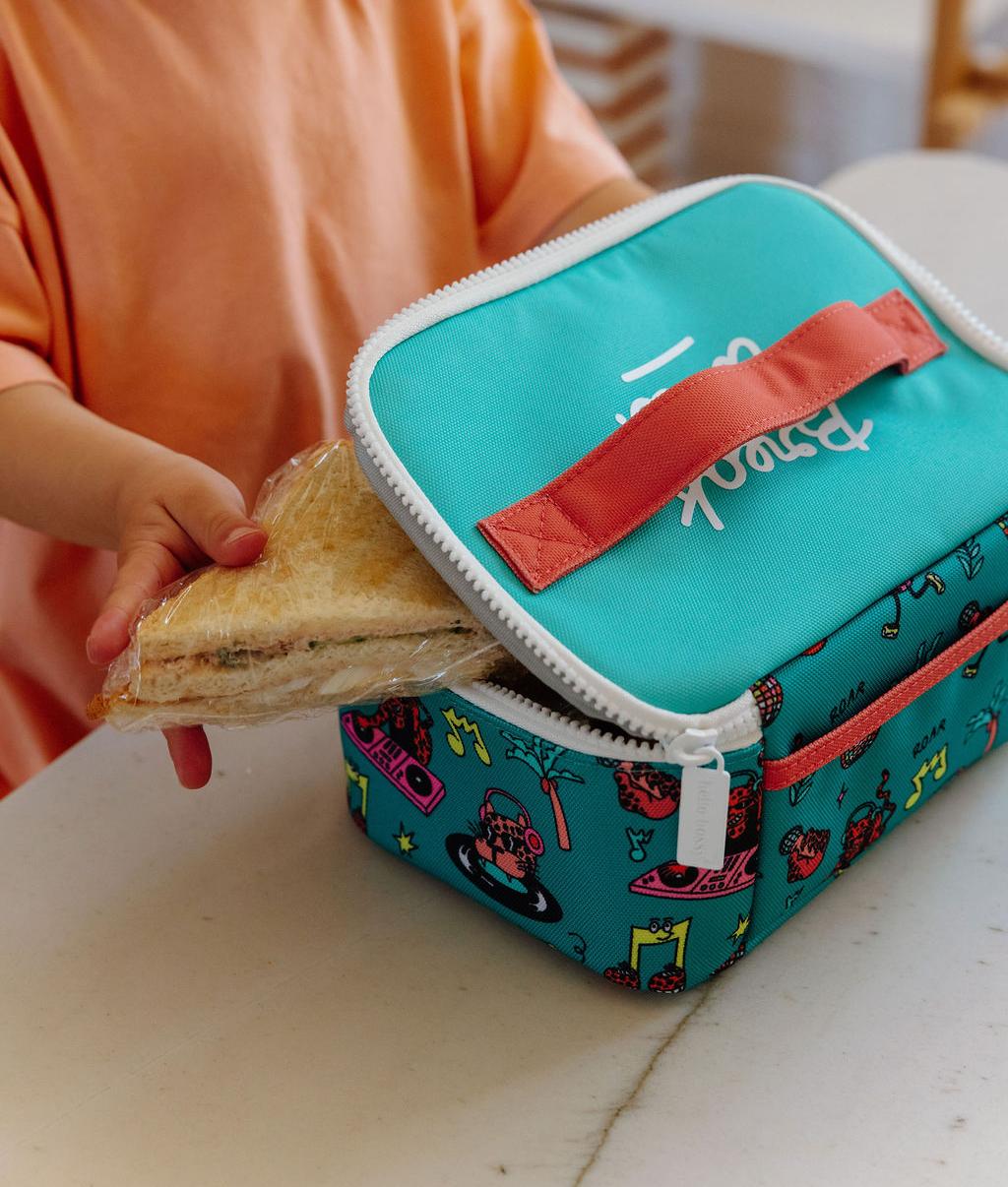 Borsa pranzo bambino verde corallo motivo animali Hello Hossy