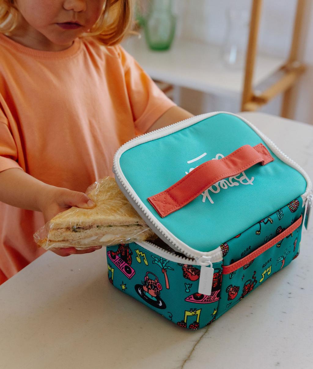 Borsa pranzo bambino verde corallo motivo animali Hello Hossy