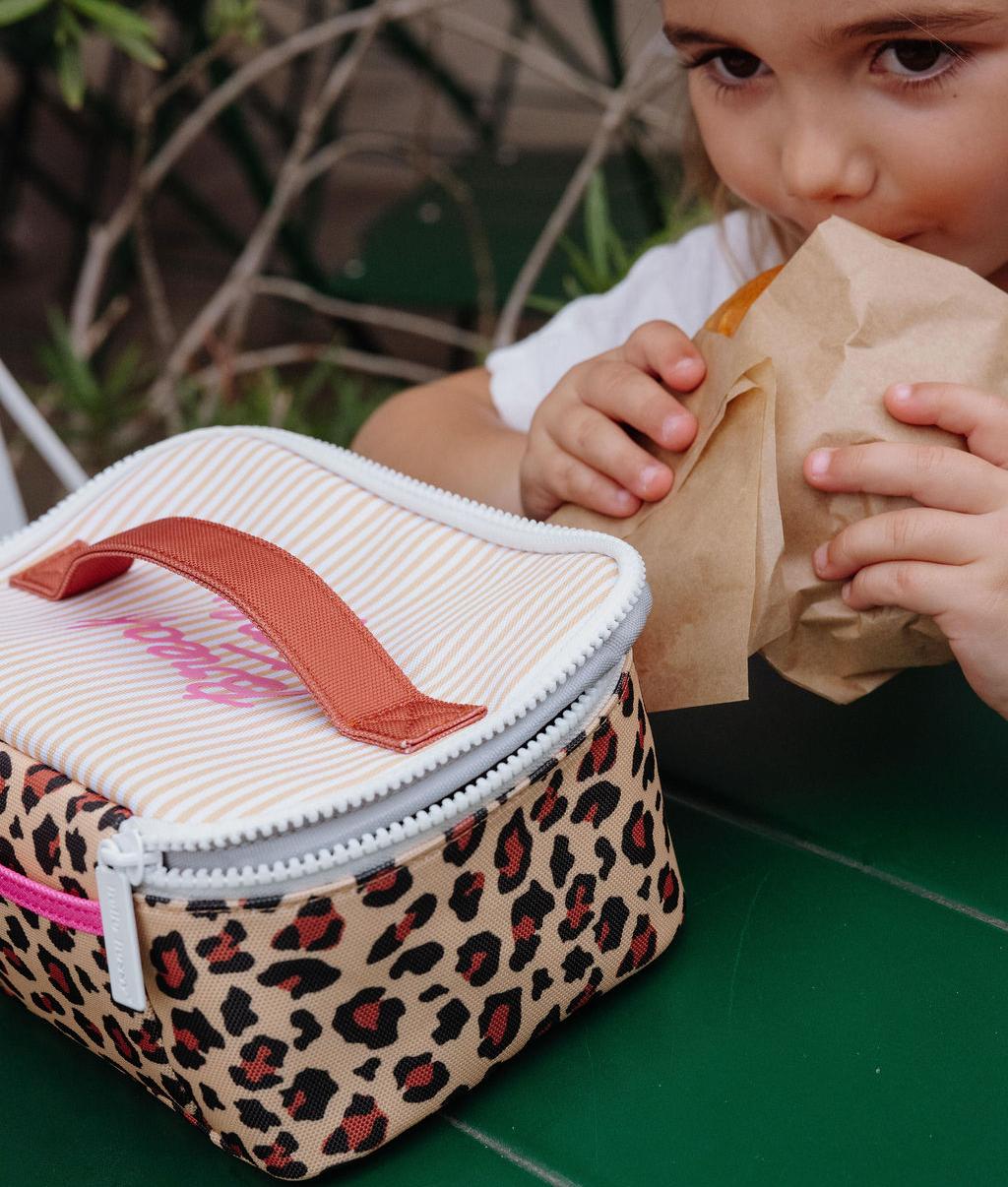 Borsa pranzo bambino con stampa leopard crema marrone Hello Hossy