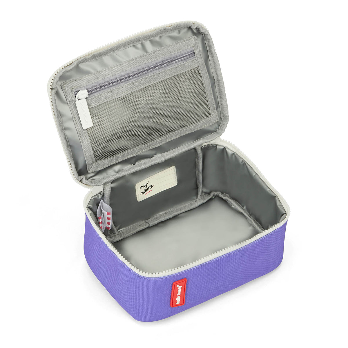 Borsa pranzo per bambini viola, interno grigio, scomparti Hello Hossy