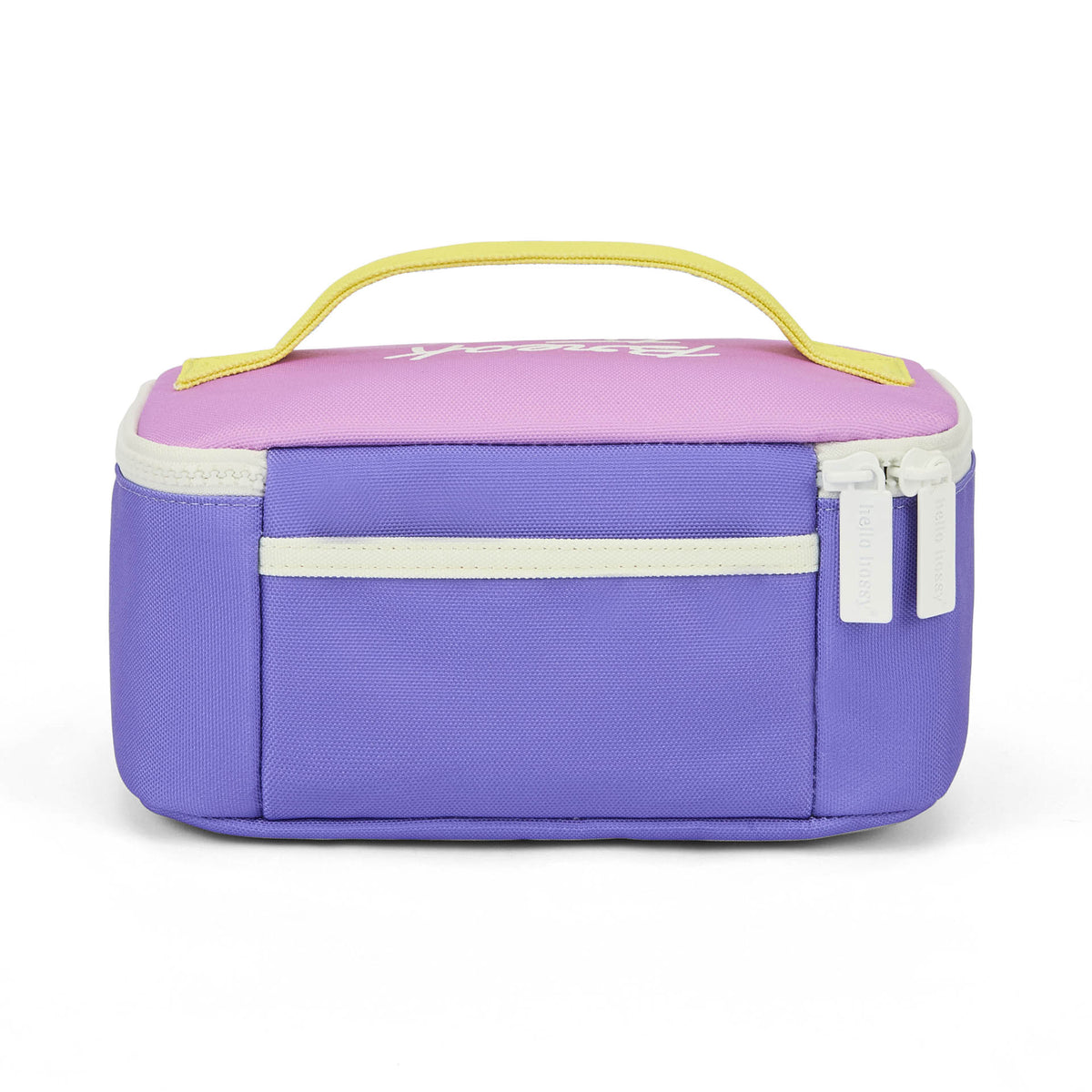 Borsa pranzo per bambini viola rosa con manico giallo Hello Hossy