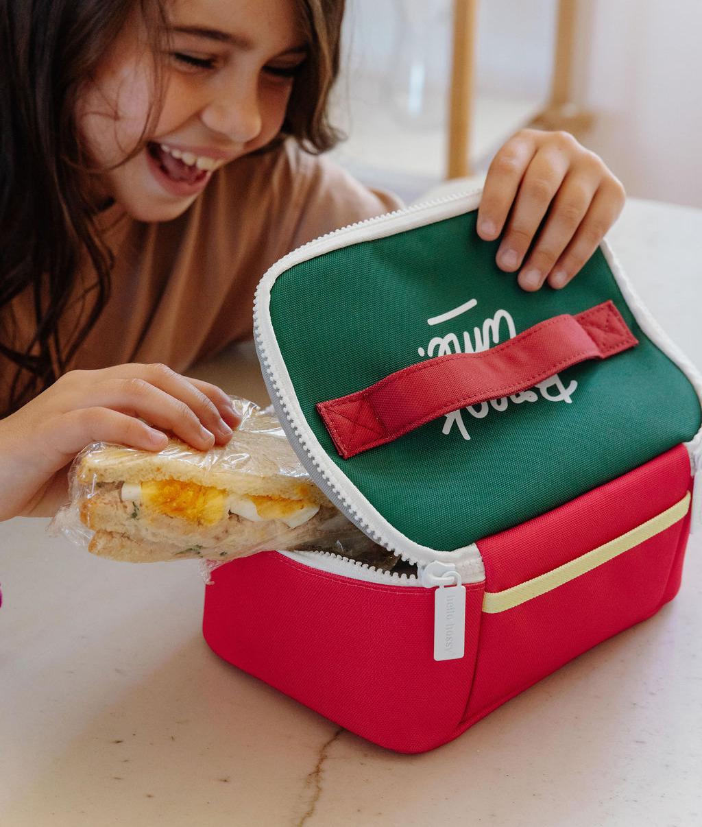 Borsa pranzo bambino framboise verde manico a contrasto Hello Hossy
