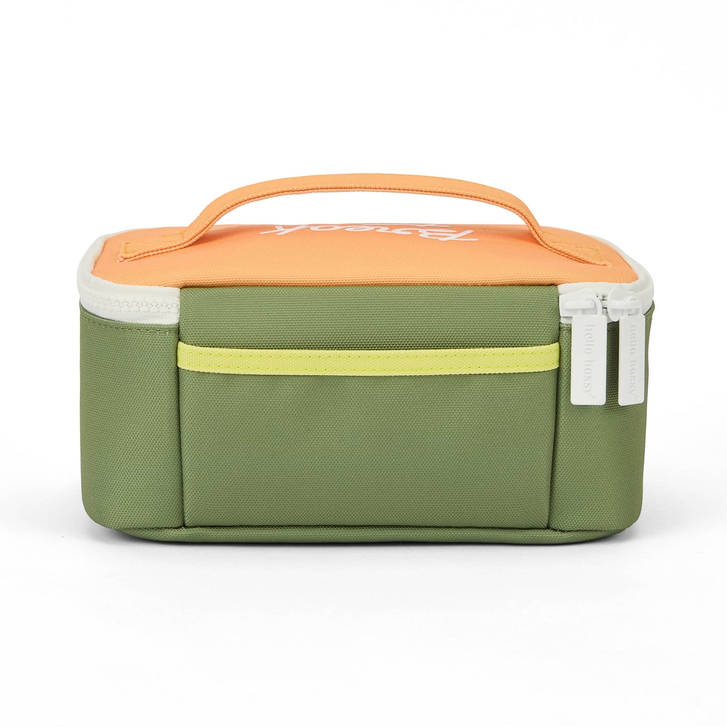 Borsa pranzo bambino verde arancione con manico e zip Hello Hossy