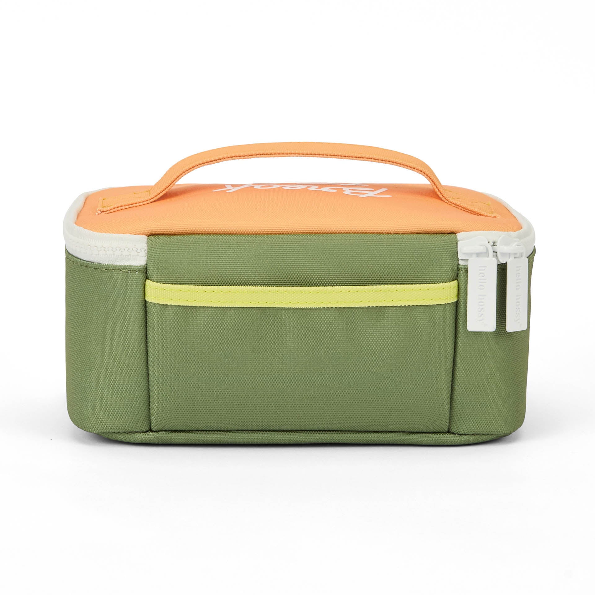 Borsa pranzo bambino verde arancione con manico e zip Hello Hossy