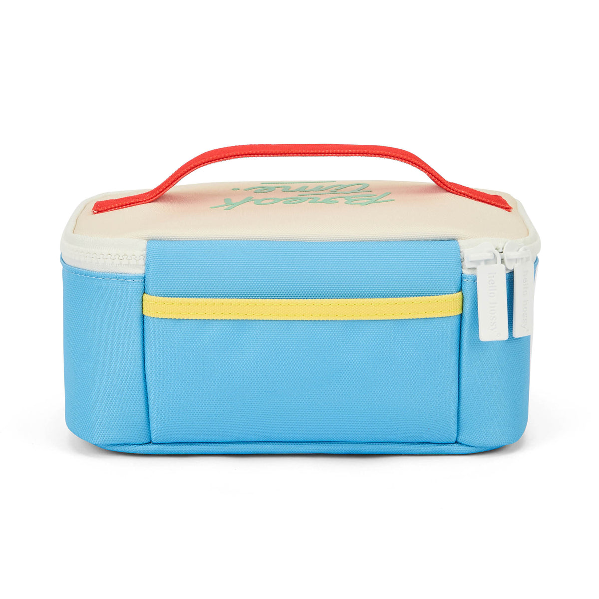 Borsa pranzo bambino blu tasca gialla manico rosso Hello Hossy