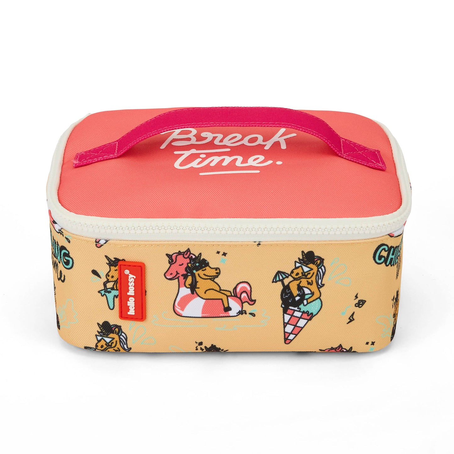 Borsa pranzo bambino giallo rosa motivo unicorno dettagli rossi Hello Hossy