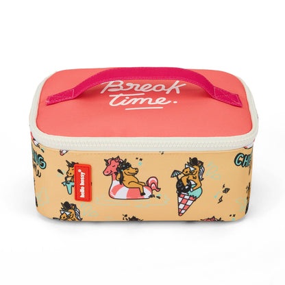 Borsa pranzo bambino giallo rosa motivo unicorno dettagli rossi Hello Hossy