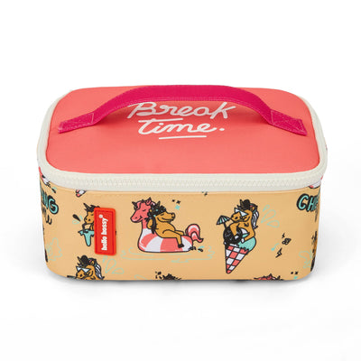 Borsa pranzo bambino giallo rosa motivo unicorno dettagli rossi Hello Hossy
