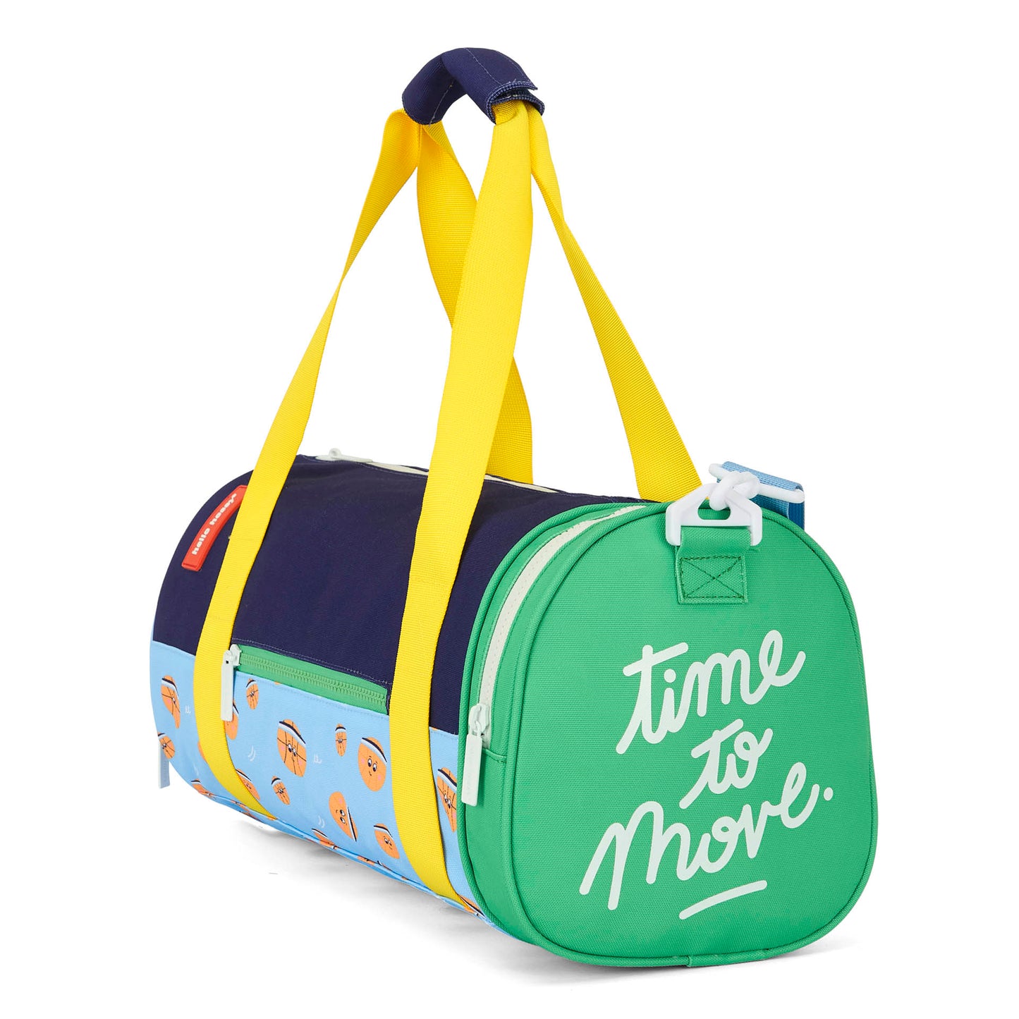 Borsa sportiva bambino blu verde arancione motivo sport manico giallo Hello Hossy