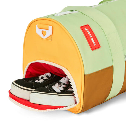 Borsa sportiva bambino verde marrone blu scomparto scarpe Hello Hossy