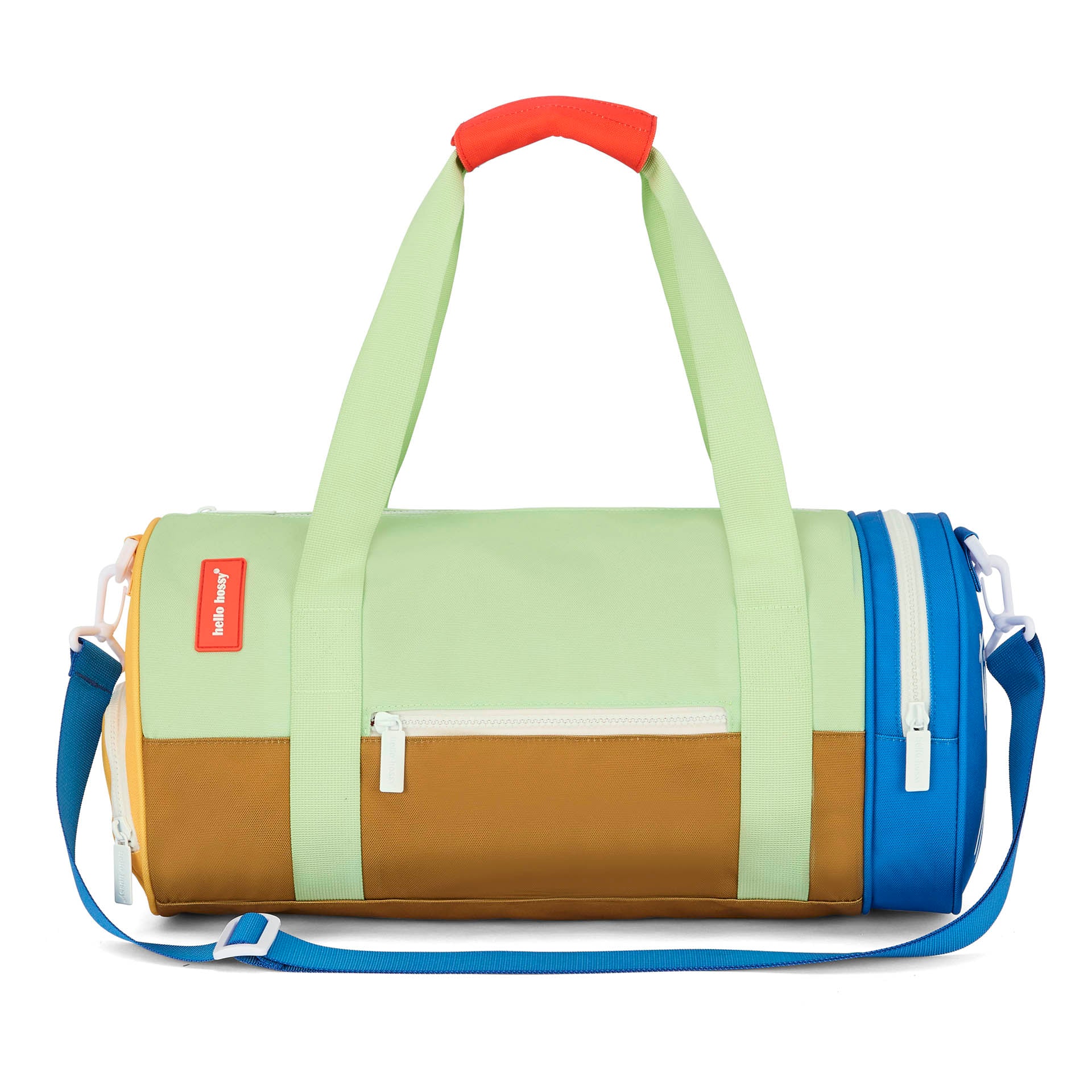 Borsa sportiva bambino verde marrone blu tasca con zip Hello Hossy