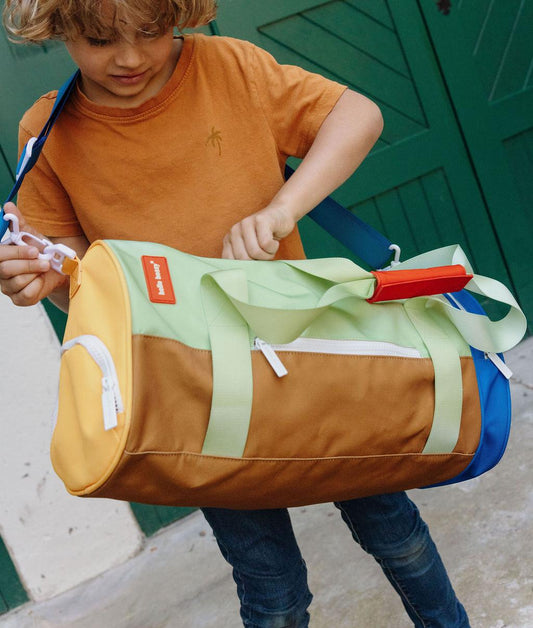 Borsa sportiva per bambini verde marrone blu con tasche zip Hello Hossy