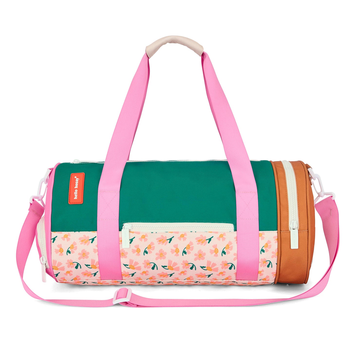 Borsa sportiva per bambini verde rosa marrone con motivo a fiori Hello Hossy