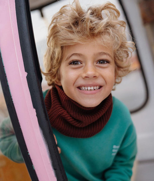 Snood bambino marrone in maglia a coste con interno in pile Hello Hossy