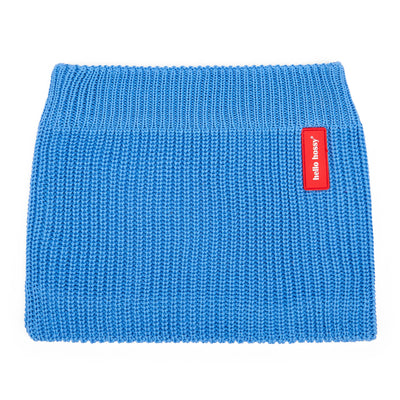 Snood bambino in maglia blu etichetta rossa Hello Hossy