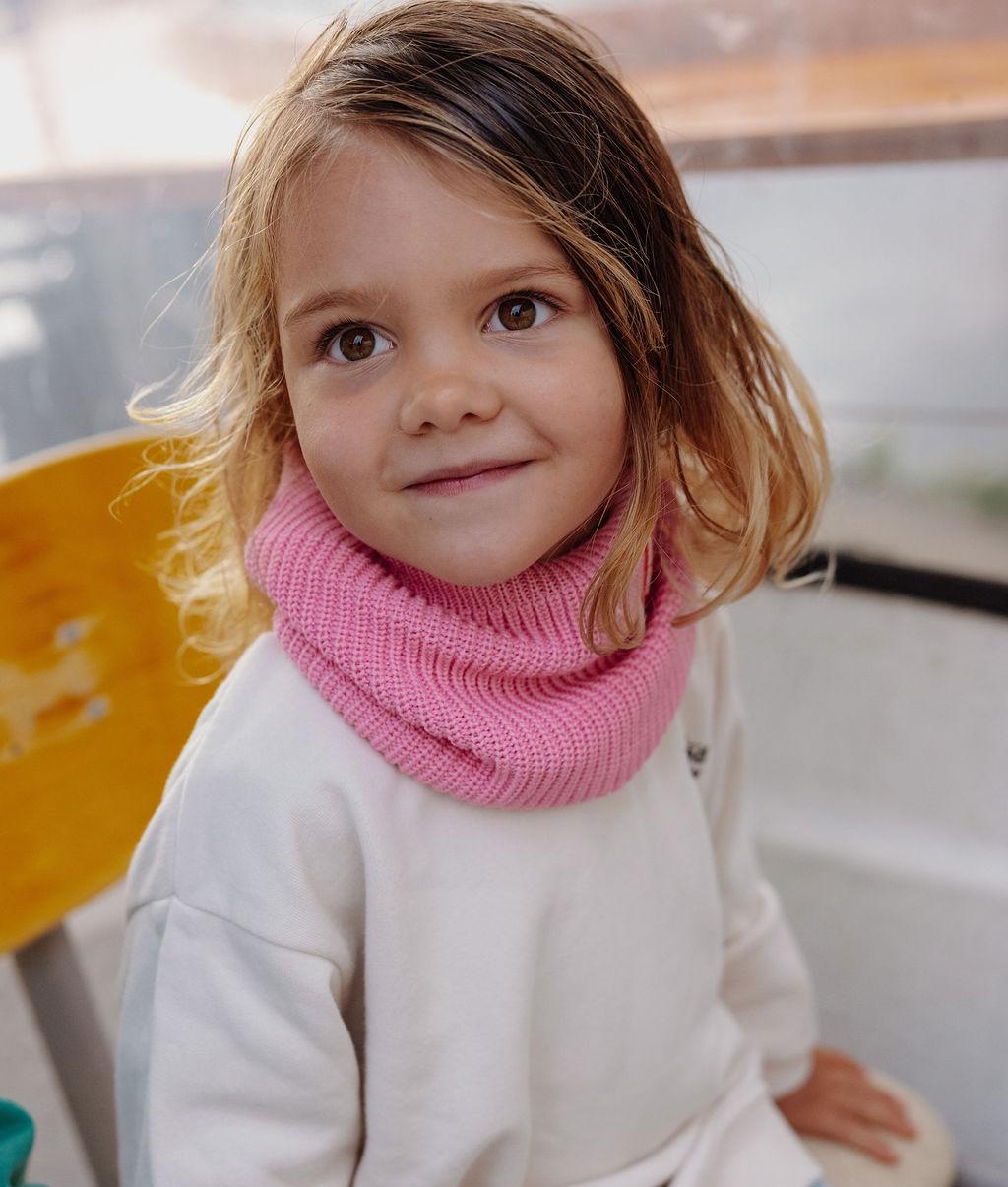 Snood bambino rosa in maglia a costine fodera in pile Hello Hossy