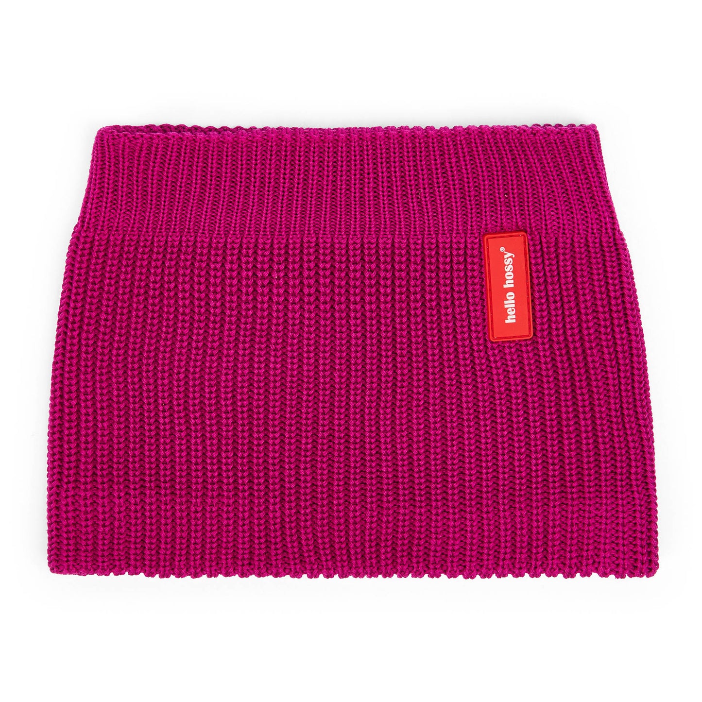 Snood bambino viola maglia a coste larghe etichetta rossa Hello Hossy