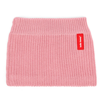 Snood bambino rosa in maglia a costine etichetta rossa Hello Hossy